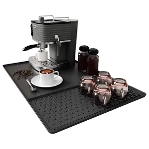 Silicone Coffee Mat Set,Dish Drying Mat 2 in1 Coffee Maker Mat for Kitchen Counter,  20'' x 16''/40*50cm Bar Mat with Detachable Dish Drying Mat for Countertops, Coasters, Fits Under Coffee Maker, Machine, Espresso Machine