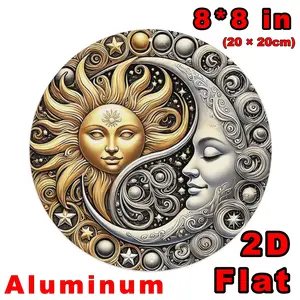 8x8 Inch!! 2D, 1pc Metal Sign. Vintage Sun and Moon Celestial Art  -  Rustproof Wall Decor with Vibrant Two-Tone Design, Perfect for Home, Bar, Cafe, Garden Gate, or Gift, Celestial Wall Plaque| Durable Metal Decor, Moon Decor, 2D Flat, Perfect for Room D