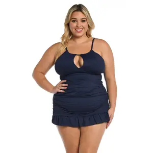 Island Goddess High Neck Keyhole Tankini Top - Indigo