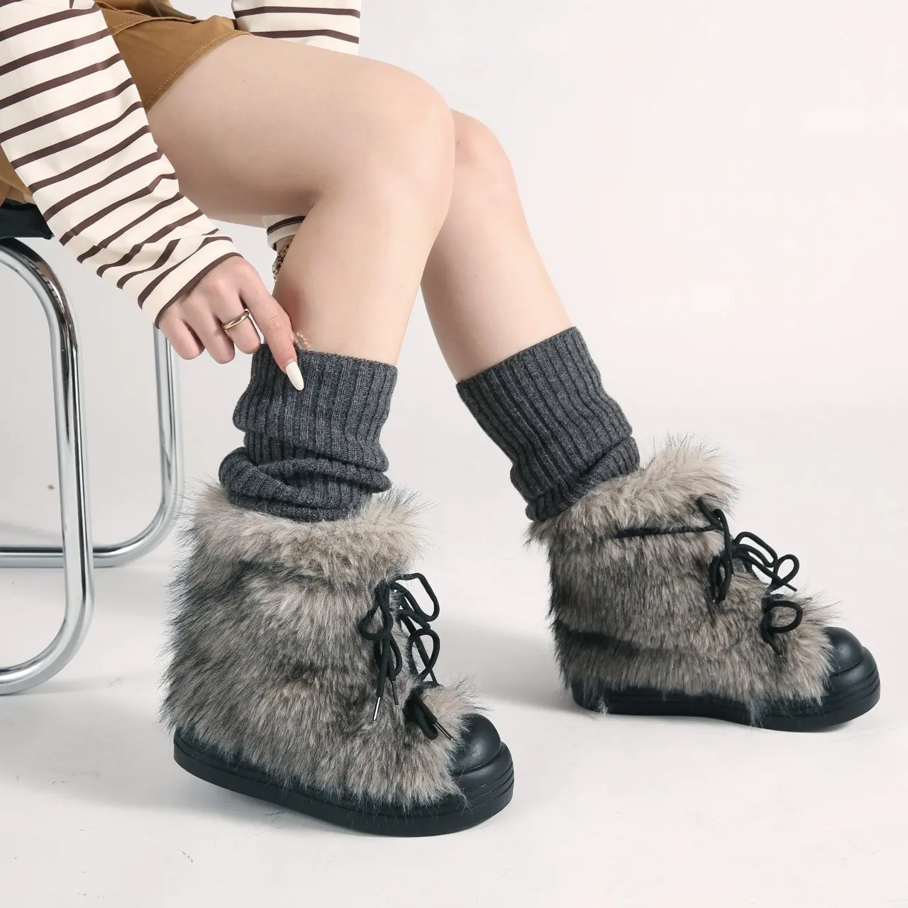Soft Cozy Plain Above-the-Ankle MediumWidth Furry Boots for Women, Casual WarmDaily Boots for Fall & Winter，fur boots
