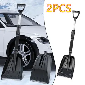 2-Piece Extendable Outdoor Snow Shovel Set Aluminum Ice Scraper Winter Snow Removal Tool for Car Suv Frost Cleaner