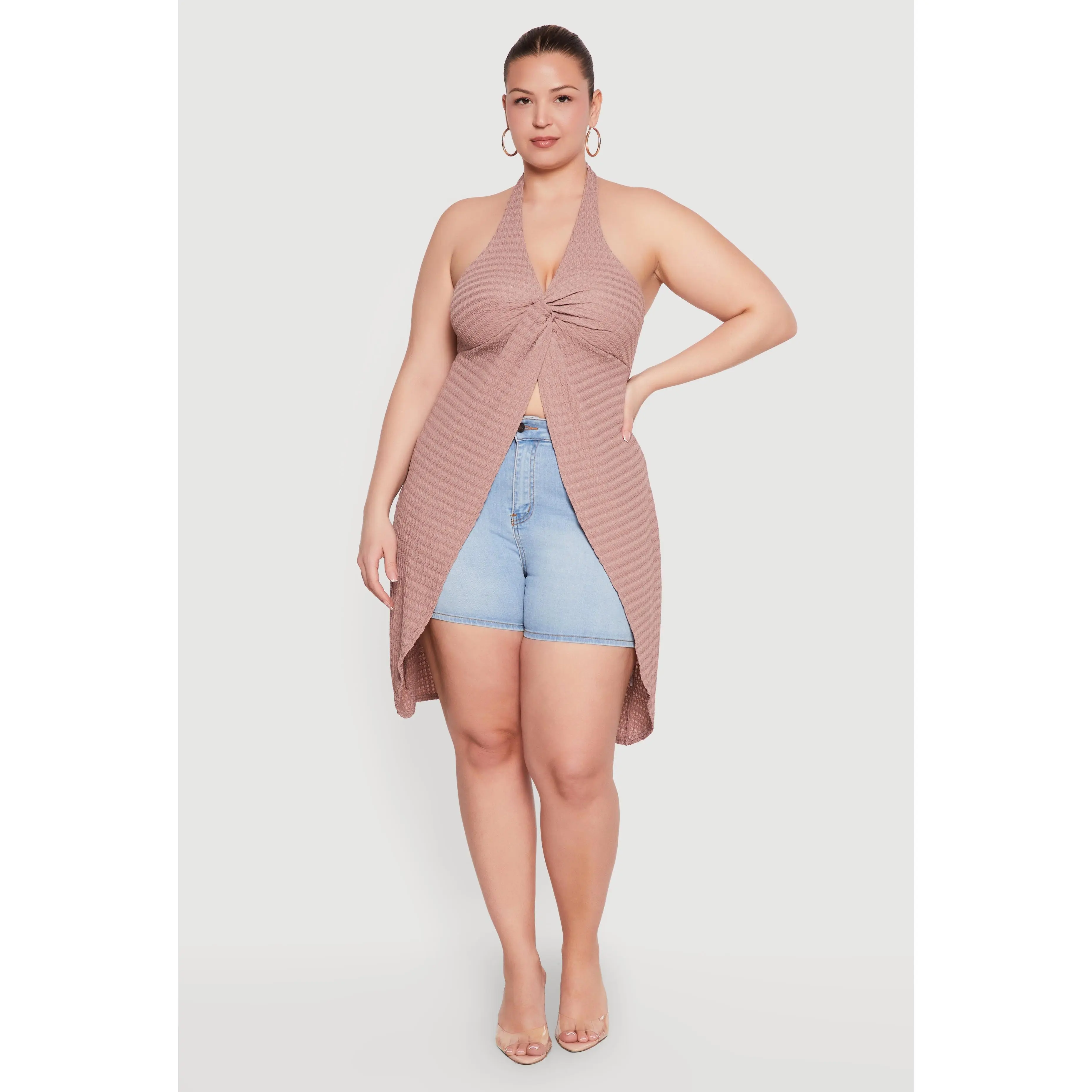 Plus Size Twisted Front Tunic Halter Top