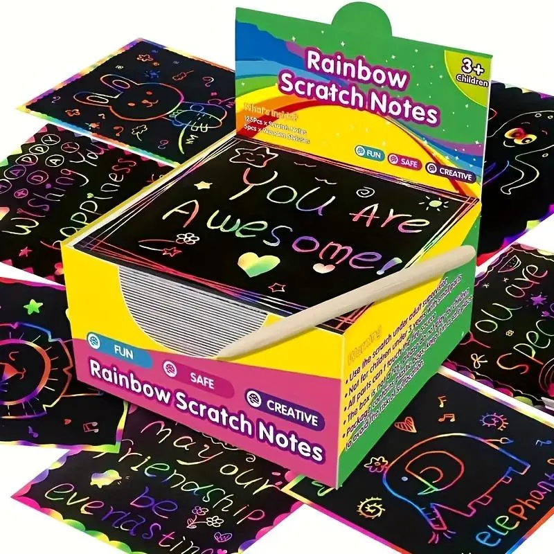 Scratch Paper Set, 1 Set Including 100pcs Scratch Paper & 2 Counts Wooden Styluses & Storage Box, DIY Art Supplies Kit for Students, Scratch Art Sheets, Drawing Paper Craft, Creative Craft Kit, Art Crafting Kit, Diy Craft Kits