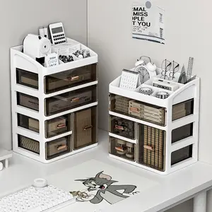 3/4 Tier Large Capacity Makeup Organizer Box – Desktop Polished Multilayer Makeup Tool Organizer Storage Case with Drawers, No-Assembly Dustproof Cosmetic Organizer for Perfume, Creams, Masks & Office Supplies, Cosmetics Organizer Storage