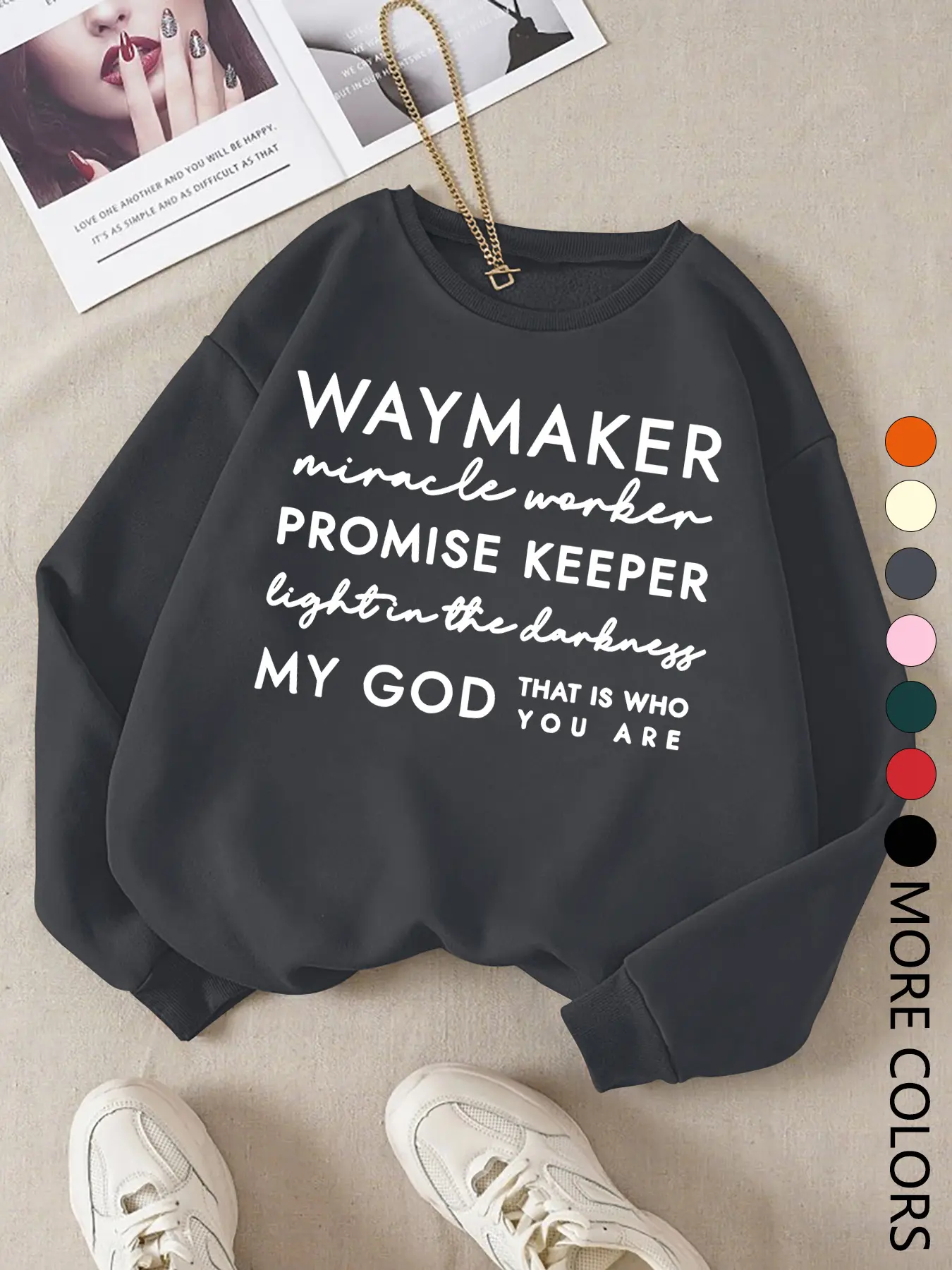 New Creative Simple Cartoon Letter Casual Trendy Printed Basic Versatile Hoodie, Womenswear Long Sleeve Round Neck Sweatshirt for Women Tops