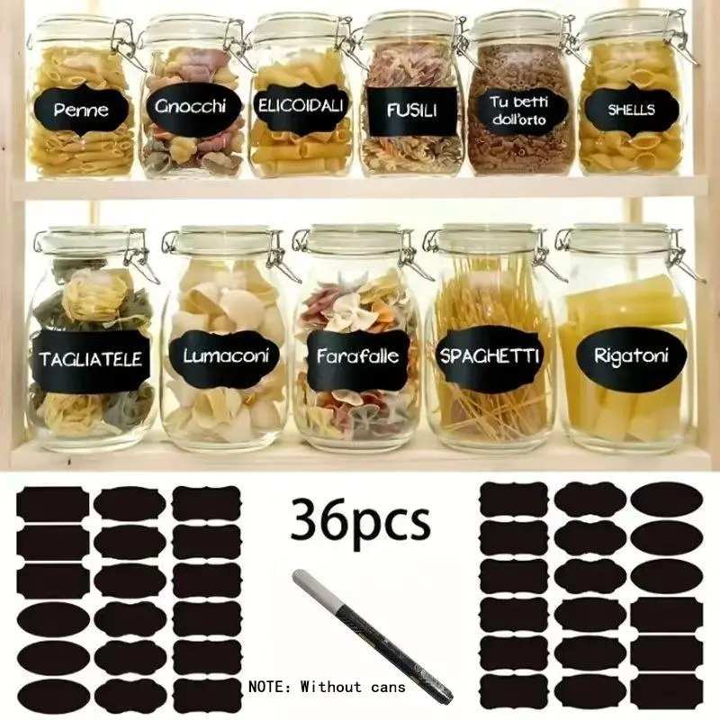 Food Storage Container Label with Pen, 36pcs/set Waterproof Self Adhesive Food Storage Container Label, Kitchen Accessories for Spice, Cheese, Food
