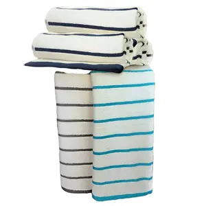 Cotton-Poly Blend Horizontal Stripes Pool Towels 2 PK Lightweight Yarn with 86% Cotton & 14% Poly Dyed for Pool and Beach Use
