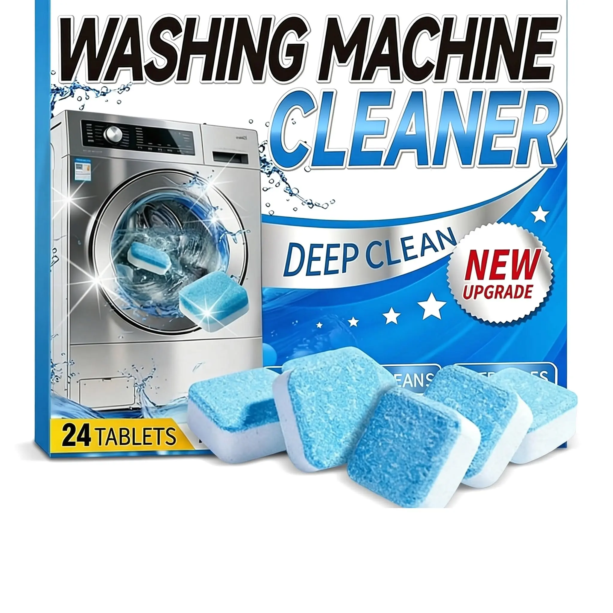 Household Washing Machine Descaler Cleaning Tablets - 24pcs for 1-Year Performance, Deep Cleansing, Universal for HE & Standard Washers, Residue-Free, Water-Soluble All-Purpose Cleaner