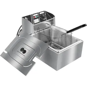 Electric Deep Fryer 10.5QT Stainless Steel Single Tank Commercial Fryer with Basket, 2500W 110V Countertop Deep Fryer for Home and Restaurant Use with Lid & Temperature Control