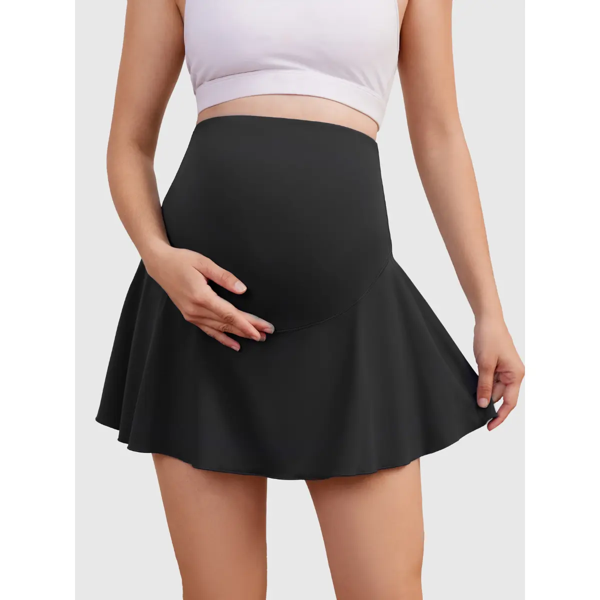 ECAVUS Women's Maternity Tennis Skirt - High-Waisted Athletic Golf Skorts with Pockets, Built-in Shorts for Workout, Maternity Clothing