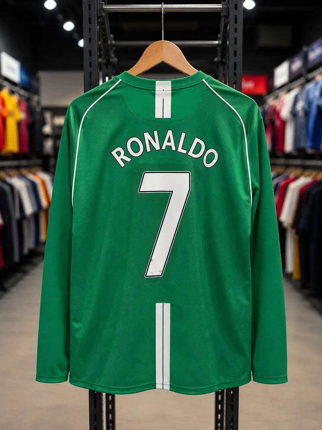 CR7 Man Utd Green Retro Long Sleeve Soccer Jersey, Classic Football Fan Shirt