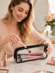 Transparent Cosmetic Bag Waterproof Zipper Pencil Pouch Portable Makeup Organizer for Travel Bathroom Office School Supplies, Aesthetic Clear Storage Bag for Women and Teens, Trendy Holiday Surprise for Girlfriend Wife Mom Birthday Christmas Gift
