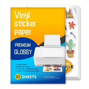 10/20 Sheets A4 Glossy White Vinyl Sticker Paper for Inkjet Printer 8.3×11.7 inch Self-Adhesive Tear-Resistant Labeling Paper