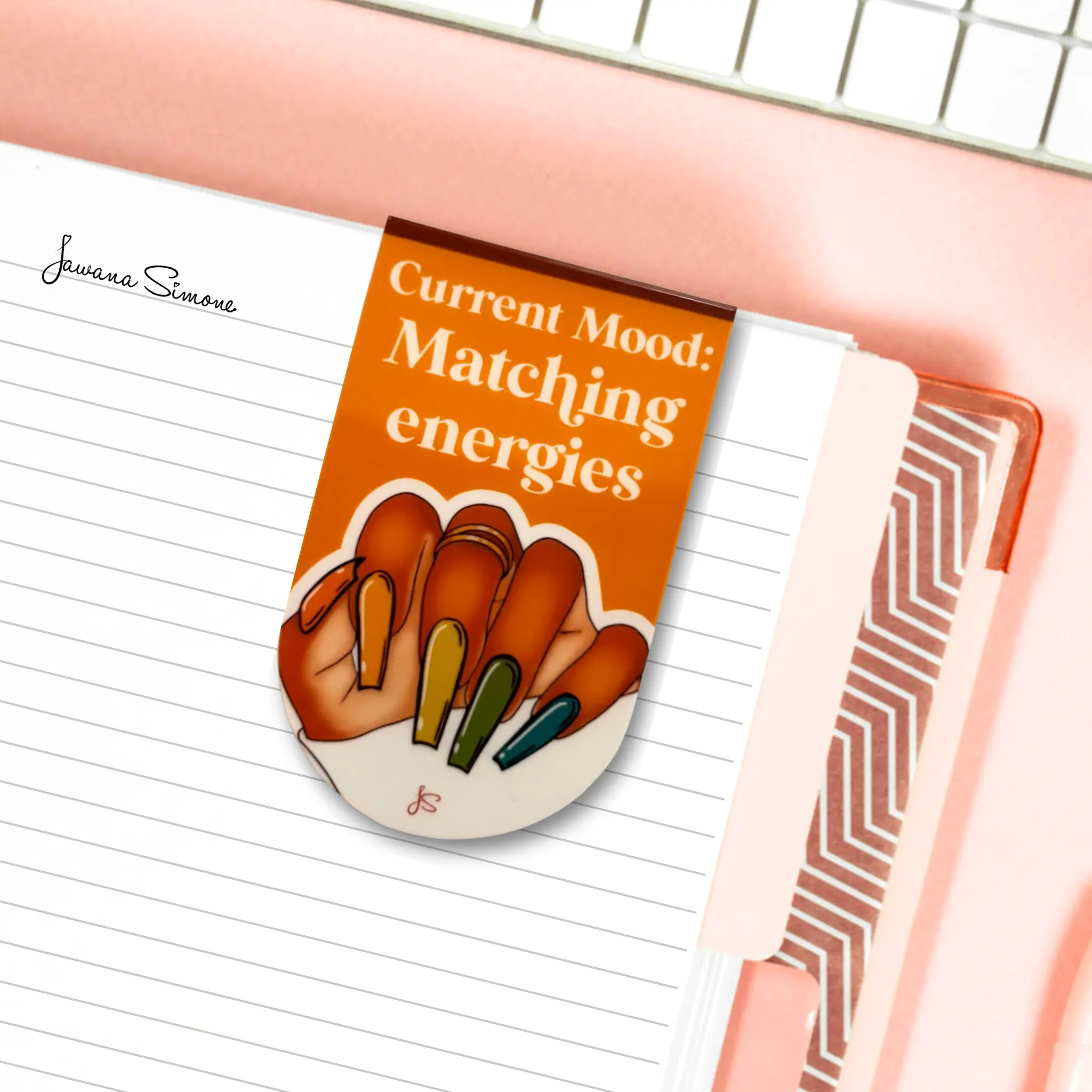 Matching Energies Magnetic Bookmark - Beautifully Illustrated Two-Sided Design for Books Notebooks Planners Journals 2" Tall Folded Size Cardstock Paper Laminated One Side