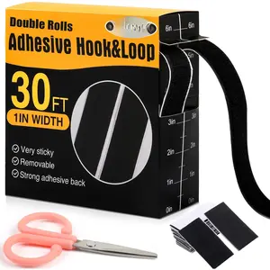 30Ft x 1 Inch Hook and Loop Strips with Adhesive - Double Rolls of Heavy-Duty Self-Adhesive Tape with Backing, Hook and Loop Tape for , Office, School, and Crafting, Black