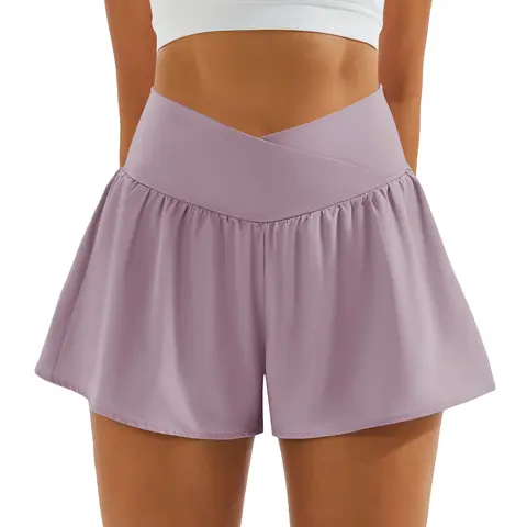 MAGCOMSEN Women's 3'' High-Waisted 2-in-1 Flowy Quick-Dry Breathable High-Elastic Sports Shorts with 3 Pockets, Summer Running Outwork Bottoms for Outdoor Fun, Breathable High-Elastic Women's Sports Shorts