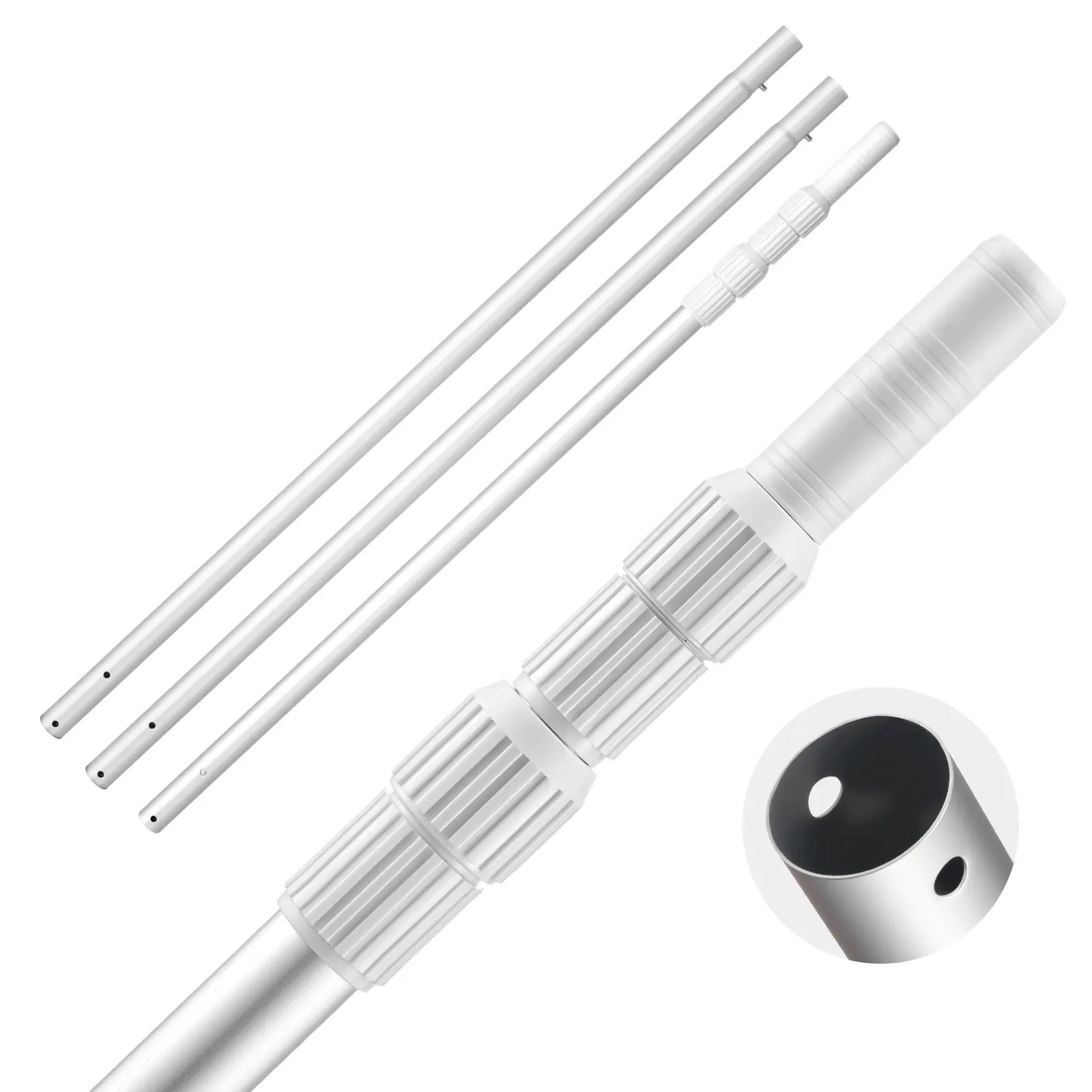 VEVOR High-Strength Aluminum Alloy Telescoping Pool Cleaning Pole, 3.4-15ft (1-4.6m) Range with 2 Extension Poles, Safe and Stable Default Heavy Duty Tool for Skimmer Net, Brushes, Vacuum Head
