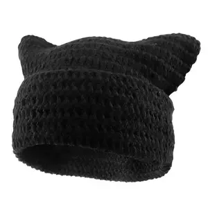 Cat Ear Beanie for Women Men Crochet Hat Knitted Hat Slouchy Beanie Fashion, Striped Cat Ear Hat, Warm Beanie Hat