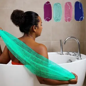 2-Pack  Authentic African Net Sponge with Knots, Real Sapo Sponge with Handle, Afro Scrub Net Bath Cloth for Shower, Exfoliating Body Wash Tool