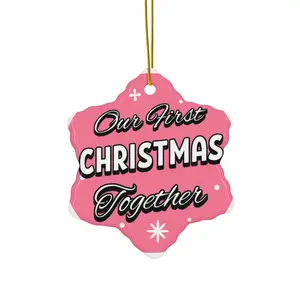 Our First Christmas Together Ceramic Ornament Circular and Star Shape