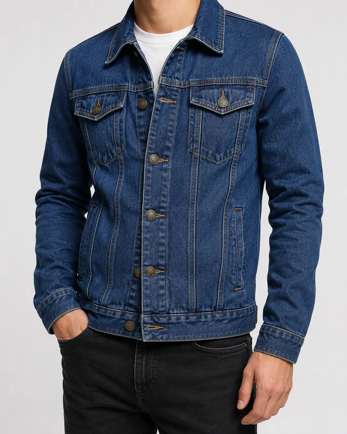 Men's Classic Non-Stretch Long Sleeve Denim Jacket - Loose Fit, Strap Collar, Multi Pockets, Plain Minimalist Outdoor Casual Top, Ideal Gift for Valentine's Day, Easter, Menswear Coats, Christmas