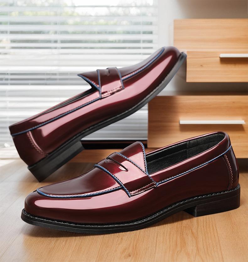Men's Contrast Stitch Penny Loafers, Glossy Slip-On Formal Dress Shoes8662 Men's Contrast Stitch Penny Loafers, Glossy Slip-On Formal Dress Shoes8662