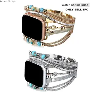 Women's Boho Turquoise & Rhinestone Apple Watch Band, Elegant Bracelet Strap Compatible with 38–49mm Series 1–9/SE/Ultra
