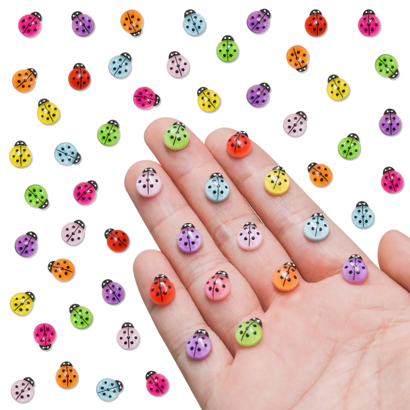 Colorful Vibrant Versatile Mini Ladybug Charms for Crafts, DIY Projects, 50pcs Dollhouse Miniature Ladybug Embellishments, Tiny Ladybugs for Fairy Garden Dollhouse Micro Landscaping Decoration, Kids Toys