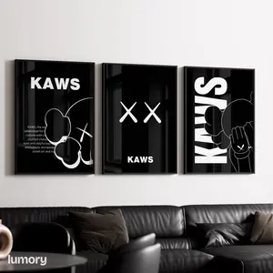 Unframe Black Kaws Poster Set of 3 Bundle Art Hypebeast Printable Artwork Trendy Print Kaws Wall Decor Printable Download