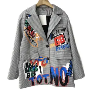 Graffiti Plaid Unisex Jacket with Bold Text Design and Double Button Closure currently SHIP DATE:June 15-21 on back orders