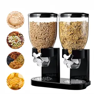 Dry Food Dispenser, 1 Count Single Or Dual Bin Dispenser, Large Capacity Cereal Dispenser for Candy, Nuts, Rice, Granola, Cereal, Grain Dispenser