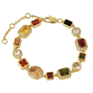 OEM 18K Gold Plated 10MM Colorful Gemstone Chain Tennis Bracelet for Men Women AAA Grade Cubic Zirconia Handmade Fine Jewelry Gift