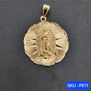 VIRGIN MARY Beautiful Round Pendant  Laminated Gold Pendant Only No Chain. SKU : PE11