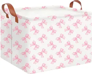 Rectangular Storage Basket Empty,Gift Basket,Waterproof Storage Bin with Handles,Room Decor(Star Bowknot)