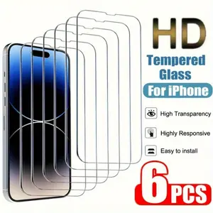 Premium Tempered Glass Screen Protector for iPhone 16 15 13 11 12 14 Pro Max 13 Mini - Pack of 6 White