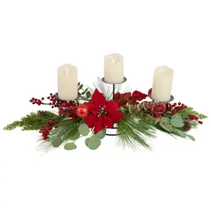 Northlight 32" Candle Holder w ith Red Berry & Poinsettia Dec
