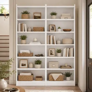 Costoffs 2-Piece Modern 7-Layer Open Bookshelves - Sleek Tall Office Furniture, Home Organization Storage Organizer for Study & Home Office, Supports Books & Accessories
