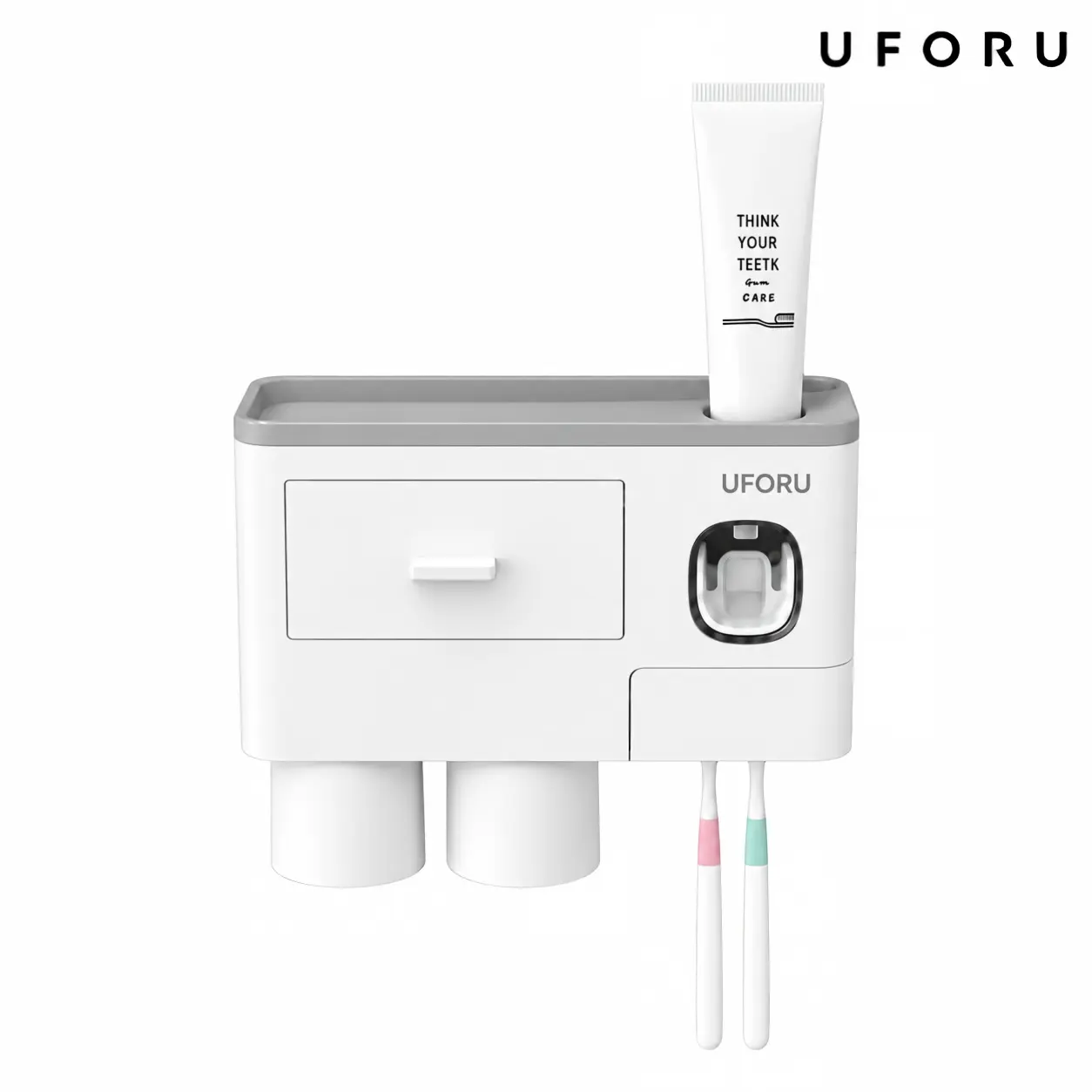 UFORU Modern Magnetic Wall-Mount Toothbrush and Toothpaste Holder Set - Automatic, Multifunctional, Space-Saving, 2-4 Cup Capacity, Firm, Portable, Cosmetic Drawers, Large Trays, Bathroom Bottle Storage Organizer, Perfect Gift Idea, Marble