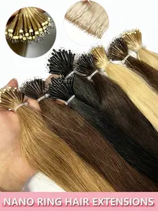 Nano Ring Hair Extensions Real Remy Human Hair 12-22 Inch Invisible Seamless Micro Beads Hairpieces Natural Straight Pre-Bonded Links For Women Y2k Highlights For Wedding Festival & Cosplay Glueless Damage-Free Professional Salon