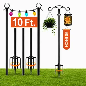 10Ft Outdoor String Light Poles, DealsForYouDays Summer Deal, Double Shepherd’s Hook Metal Poles for String Lights, 4th of July Backyard BBQ, Patio Party & Wedding Decor, Adjustable Light Stand for Deck, Garden, Backyard, 4/6/8/12 Pack