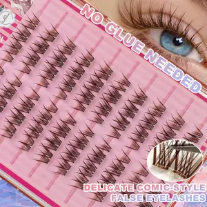 80pcs No Glue Natural Brown Lash Clusters For Beginners:Adhesive eyelash Manga Eyelash Extensions Individual Lashes Ideal For Everyday Wear And Creative Makeup Looks Enhances Eye Appearance With A Soft Fluttering Effect
