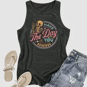 Flamingals Letter & Skeleton Print Tank Top Summer Vibes