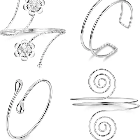 4PCS Upper Arm Cuff Bracelets for Women Gold Silver Cuff Bangle Bracelet Adjustable Upper Arm Bands Armband Set Simple Open Armlet Trendy Jewellery Accessories Exquisite Trendy Bracelet Fashion Bracelet Bracelets Jewelry Adjustable Bangles