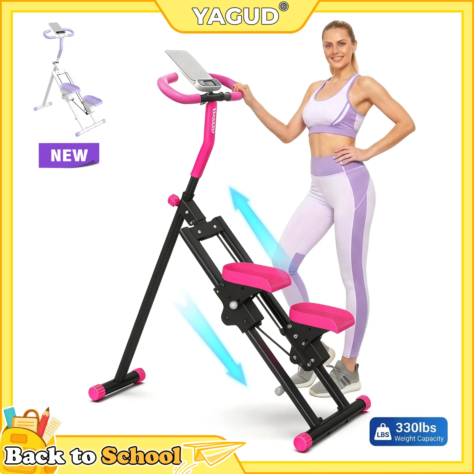 BACKTOSCHOOL Stair Stepper w/ Handlebar, Extended Step Range Climber Machine for Legs & Core Workouts, Home Workout Equipment