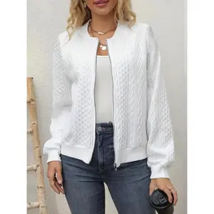 Casual Zipper Jacket with Textured Jacquard Fabric, Stylish and Practical Everyday Outerwear, Perfect Layering Piece for All Seasons