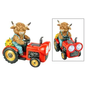 HIGHLAND COW TRACTOR WITH SOLAR LIGHTS Porch or Garden Decor