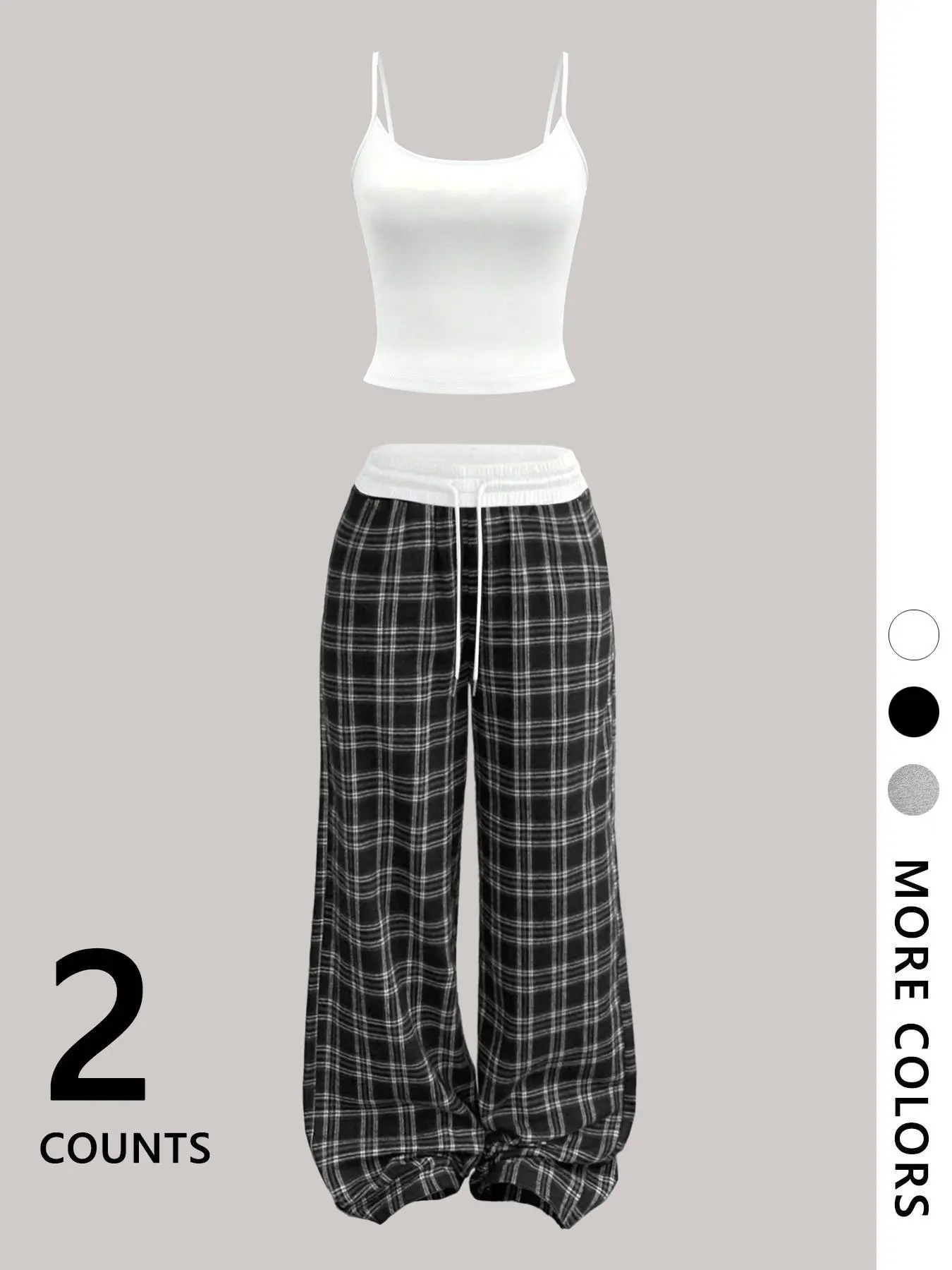 Women's Two-Piece Casual Set, and Striped Tartan Long Pants, Fitted Fashion Camisole Top and Pants Combo for All Seasons, Trendy Street Style Everyday