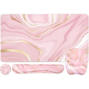 Keyboard Wrist Rest Large Mouse Pad Wrist Support for Computer 4 in 1 Memory Foam Keyboard Pad Desk Mat Ergonomic Hand Rest Wrist Cushion for Home Office Gaming Pink Marble