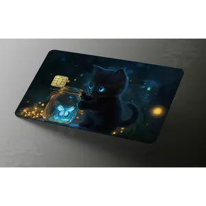 Glow Butterfly Kitten Credit Card Skin – Cute Black Cat Card Decal