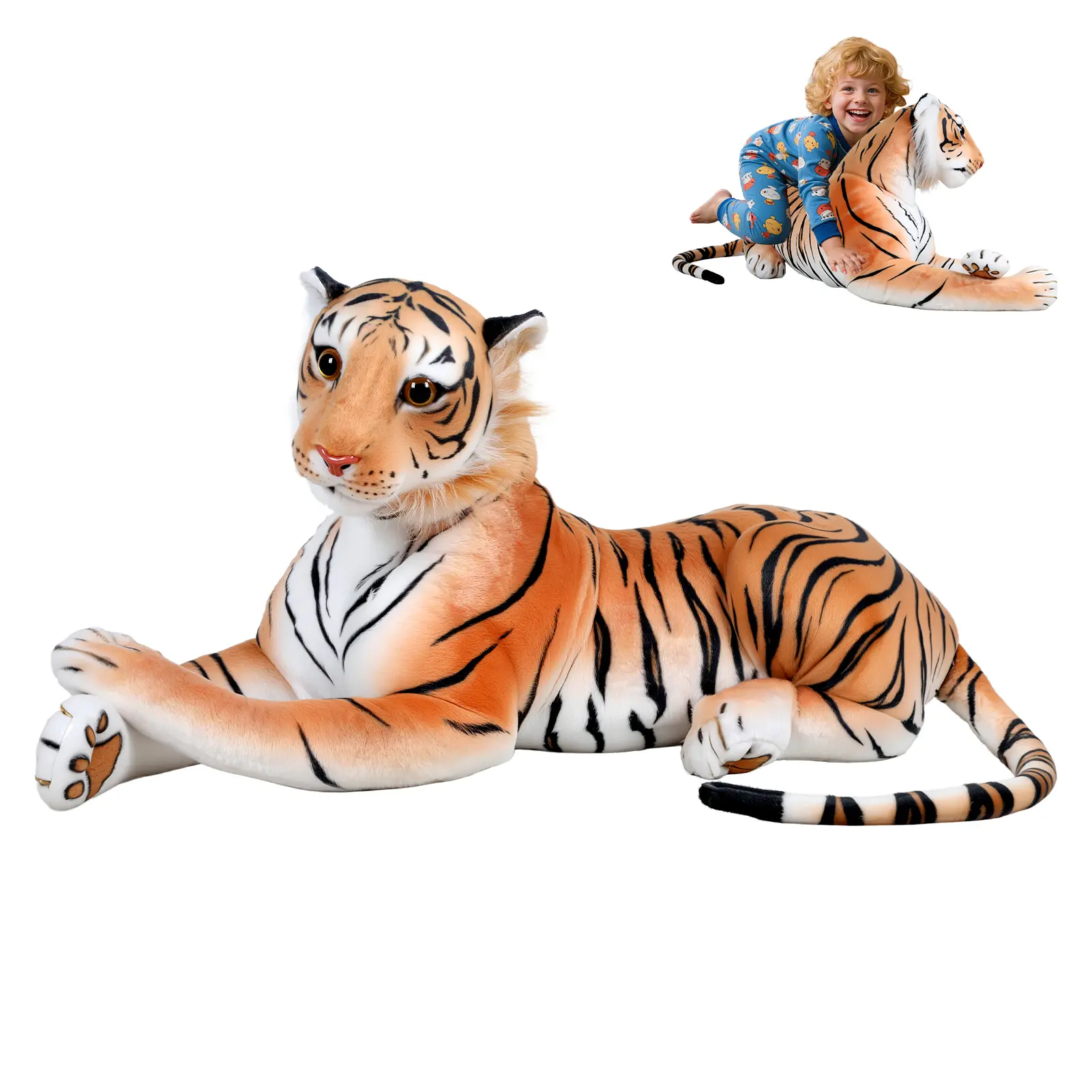 170cm Nearly Life-Size Realistic Tiger Giant Stuffed Doll - 1 Tiger Doll, Soft PP Cotton Stress Relief Classic Toy, Room Accessories, Home Decor Item, Neat Stitching, Stripes Surface, Perfect Birthday Gift